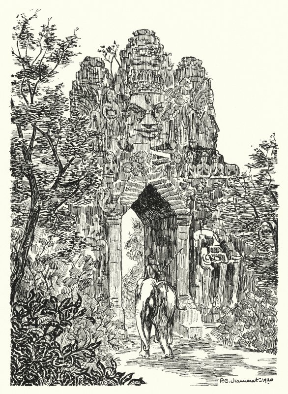 La porta nord di Angkor-Thom (incisione) da Pierre Jeannerat de Beerski