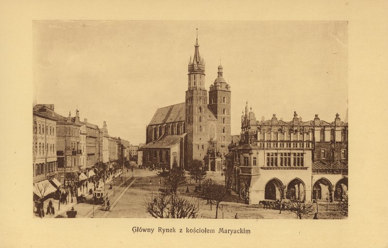 Cracovia-Krakau: Piazza del Mercato principale con la chiesa di Santa Maria (foto b/n) da Polish Photographer
