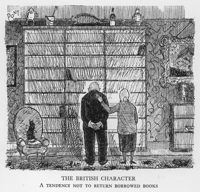 Il Carattere Britannico, Tendenza a non restituire i libri presi in prestito (litografia) da Pont