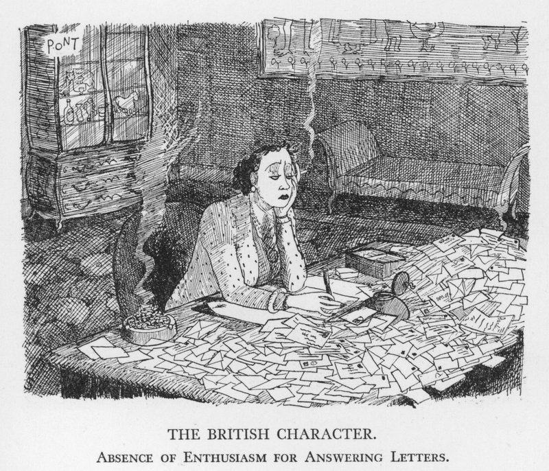 Il Carattere Britannico, Assenza di Entusiasmo per Rispondere alle Lettere (litografia) da Pont