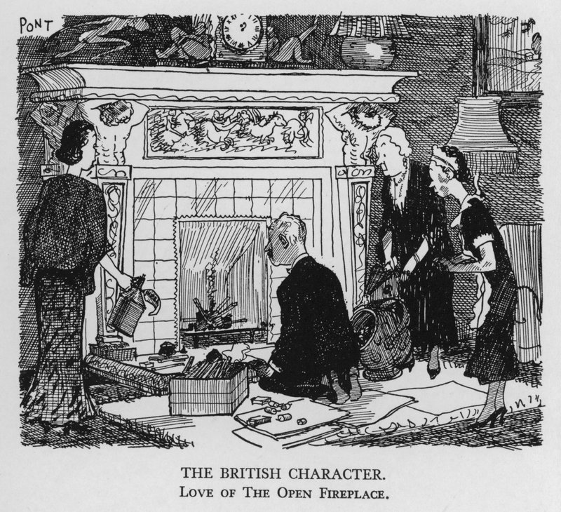 Il carattere britannico; amore per il caminetto aperto da Pont