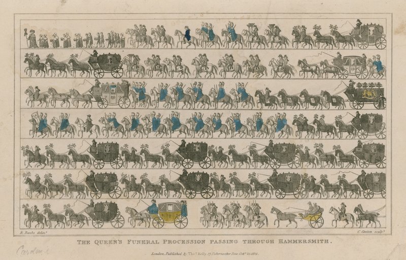 Il corteo funebre della Regina che passa attraverso Hammersmith da R. Banks