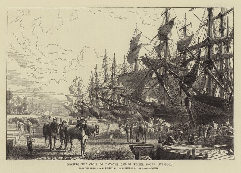 Verso la fine del giorno, i Docks del legname del Canada, Liverpool da R. Dudley