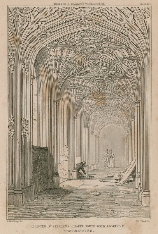 Chiostro, Cappella di Santo Stefano, Westminster, vista verso est da R. W. Billings