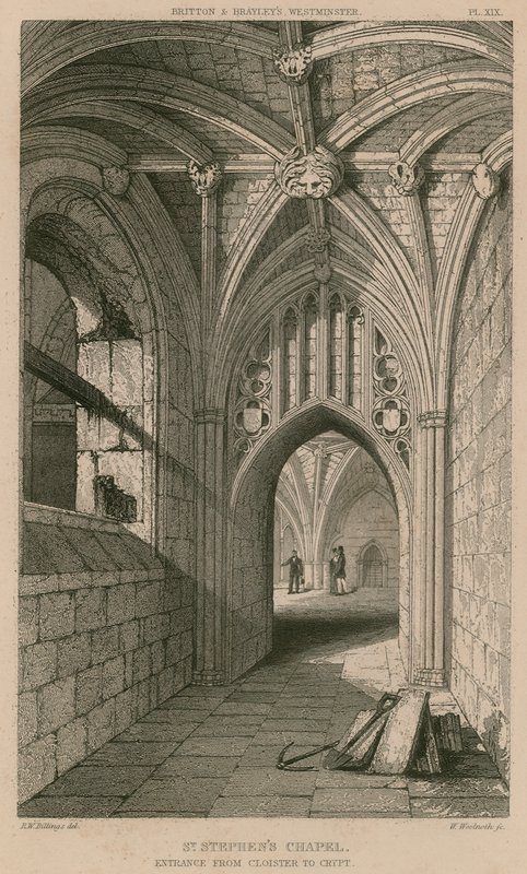 Cappella di San Stefano, ingresso dal chiostro alla cripta da R. W. Billings