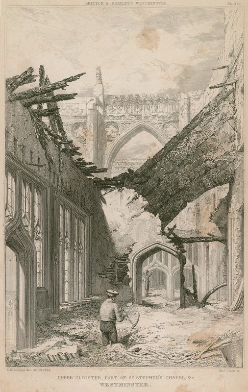Chiostro superiore, parte della Cappella di San Stefano, Westminster, Londra da R. W. Billings