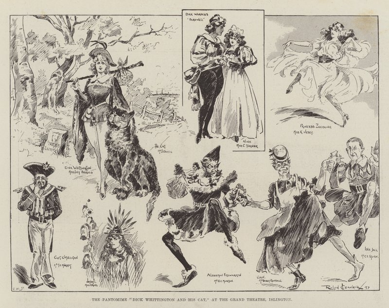 La pantomima Dick Whittington e il suo gatto, al Grand Theatre, Islington da Ralph Cleaver
