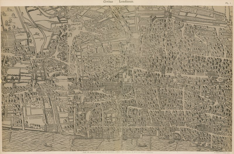Civitas Londinium, dal rilievo originale nella Biblioteca del Guildhall, dal regno della regina Elisabetta da Ralph Agas