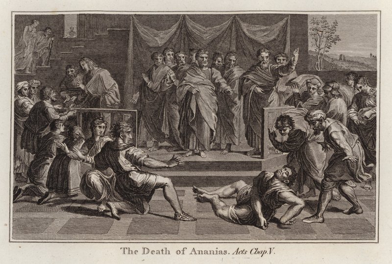 Cartone di Raffaello: La morte di Anania, Atti, Cap. V (incisione) da after Raphael