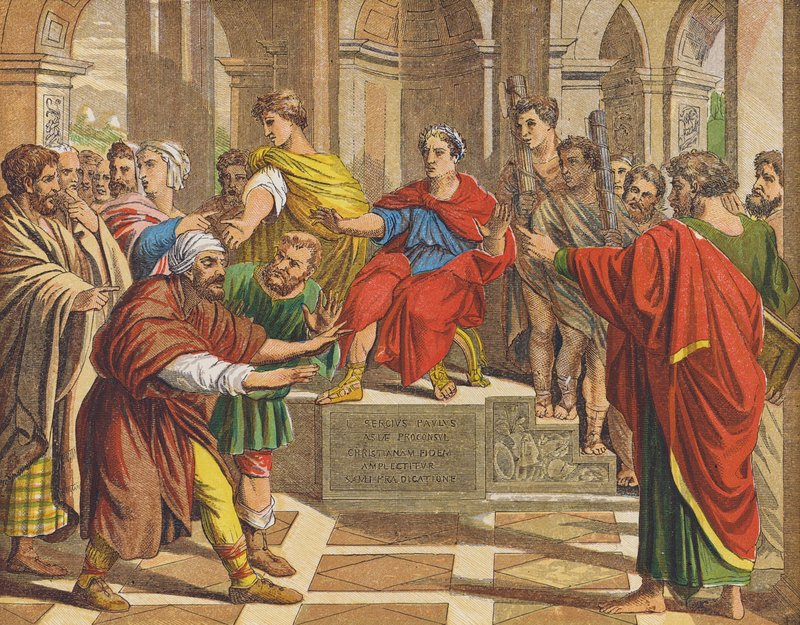 Elima il mago accecato davanti a Sergio Paolo da Raphael (1483 1520) (after)