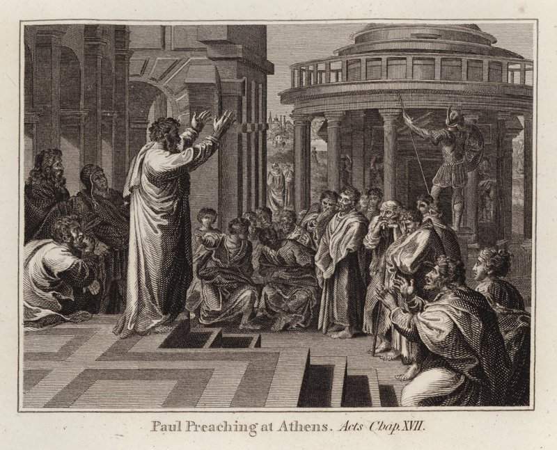 Cartone di Raffaello: Paolo predica ad Atene, Atti, cap. XVII (incisione) da after Raphael