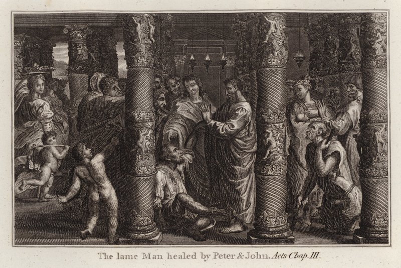 Cartone di Raffaello: Il paralitico guarito da Pietro e Giovanni, Atti, Cap. III da after Raphael