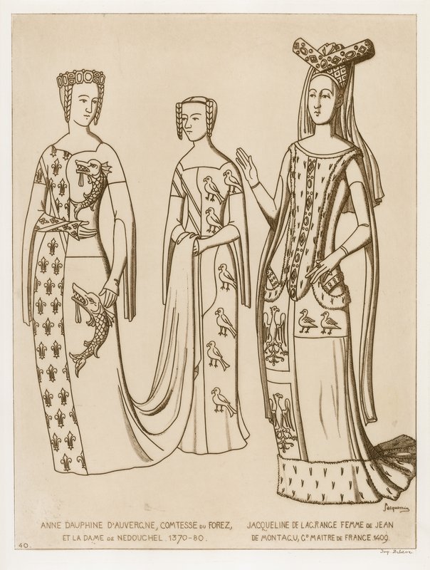 Anna Delfina, Contessa di Forez e la dama di Nedouchel, 1370-80. Jacqueline de Lagrange, moglie di Jean de Montagu, maestro di Francia, 1409 da Raphael Jacquemin