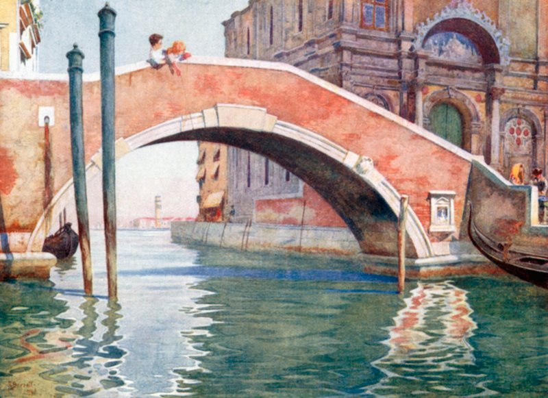 Un ponte veneziano (litografia a colori) da Reginald Barratt
