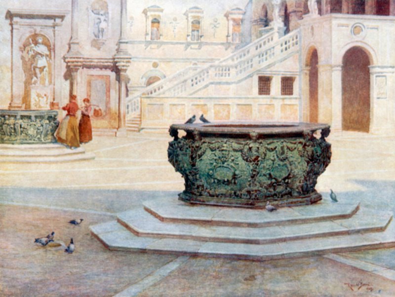 Cortile di Palazzo Ducale (litografia a colori) da Reginald Barratt