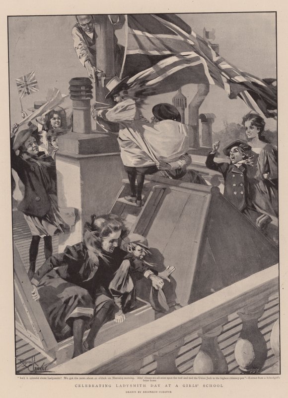 Celebrazione del Ladysmith Day in una scuola femminile (litografia) da Reginald Thomas Cleaver
