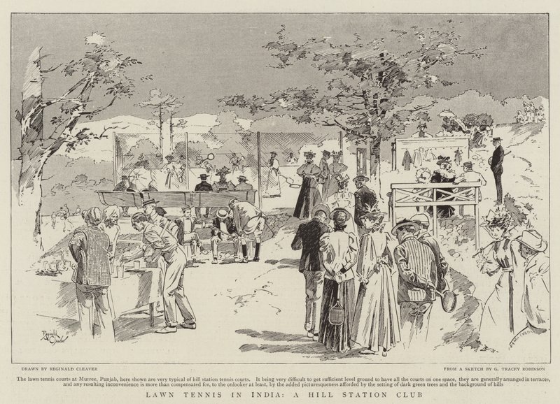 Tennis su prato in India, un club di una stazione di collina (incisione) da Reginald Thomas Cleaver