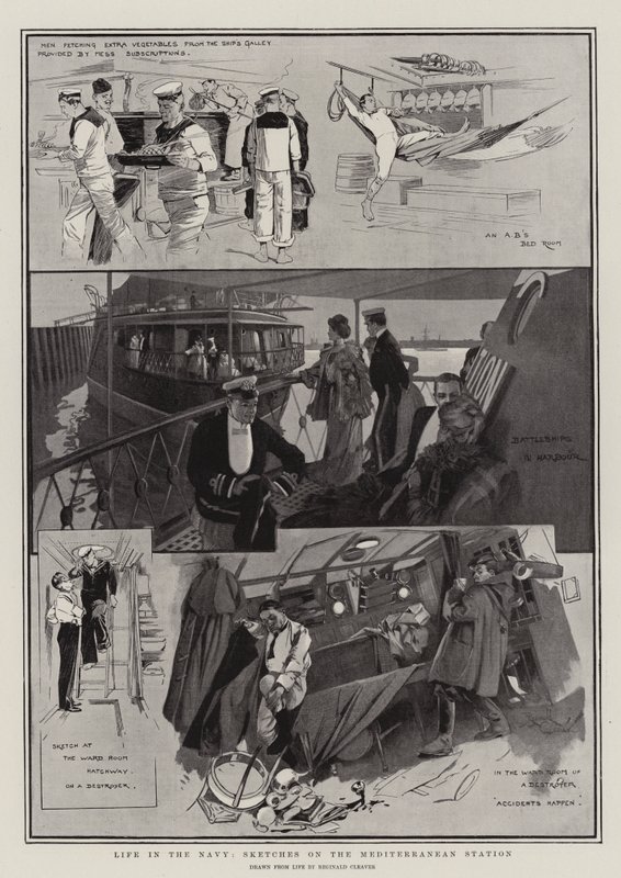 Vita in marina, schizzi sulla stazione del Mediterraneo (litografia) da Reginald Thomas Cleaver