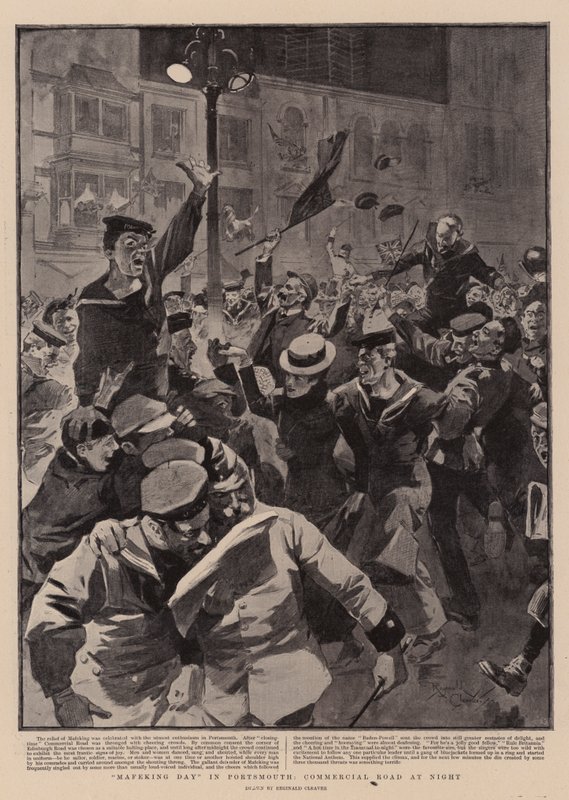 "Mafeking Day" a Portsmouth, Commercial Road di notte (litografia) da Reginald Thomas Cleaver