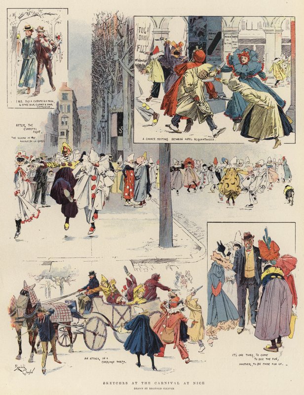 Schizzi al Carnevale di Nizza (litografia a colori) da Reginald Thomas Cleaver