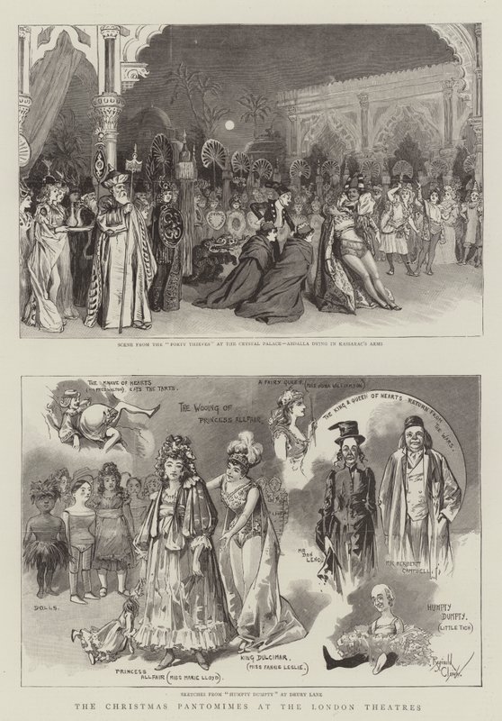 Le pantomime di Natale nei teatri di Londra (incisione) da Reginald Thomas Cleaver
