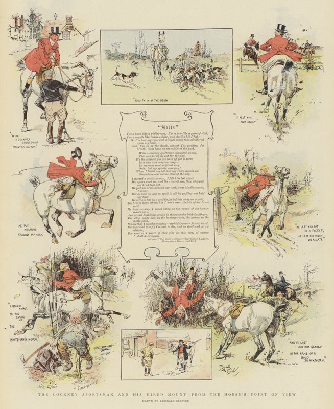 Lo sportivo cockneyano e la sua cavalcatura a noleggio, dal punto di vista del cavallo (cromolitografia) da Reginald Thomas Cleaver
