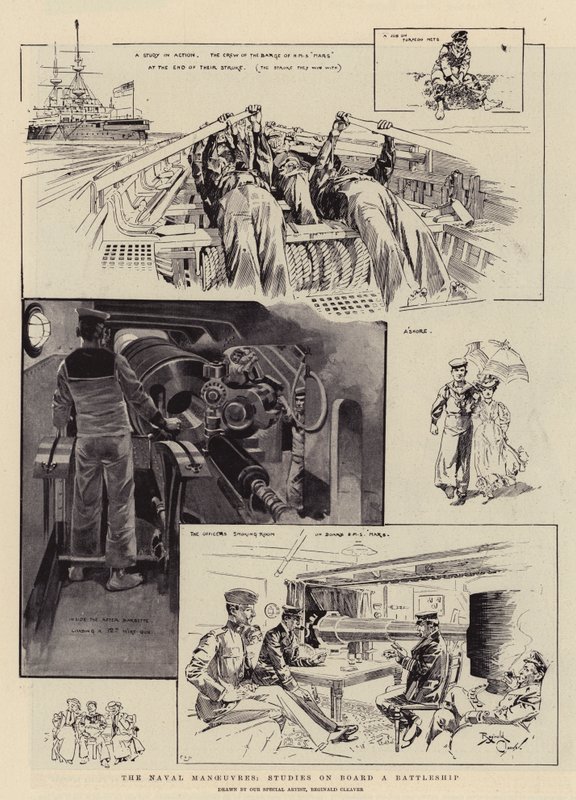 Le manovre navali, studi a bordo di una nave da guerra (litografia) da Reginald Thomas Cleaver