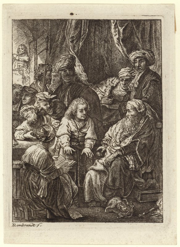 Una folla di persone radunate attorno a un vecchio seduto da Rembrandt van Rijn