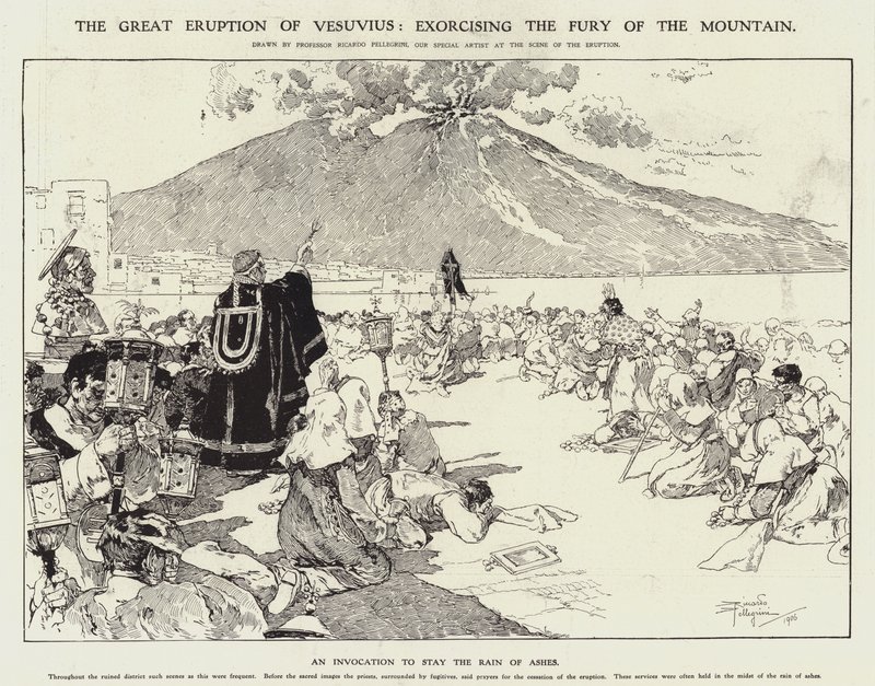 La grande eruzione del Vesuvio: esorcizzare la furia del vulcano (incisione) da Riccardo Pellegrini