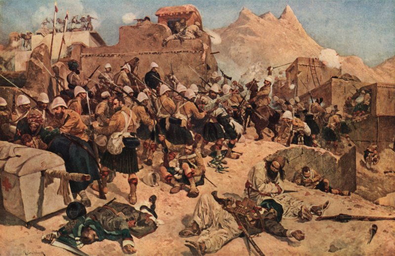 92° Highlanders e 2° Gurkhas che assaltano il Gaudi Mullah Sahibdad a Kandahar, Afghanistan, 1880 da Richard Caton II Woodville