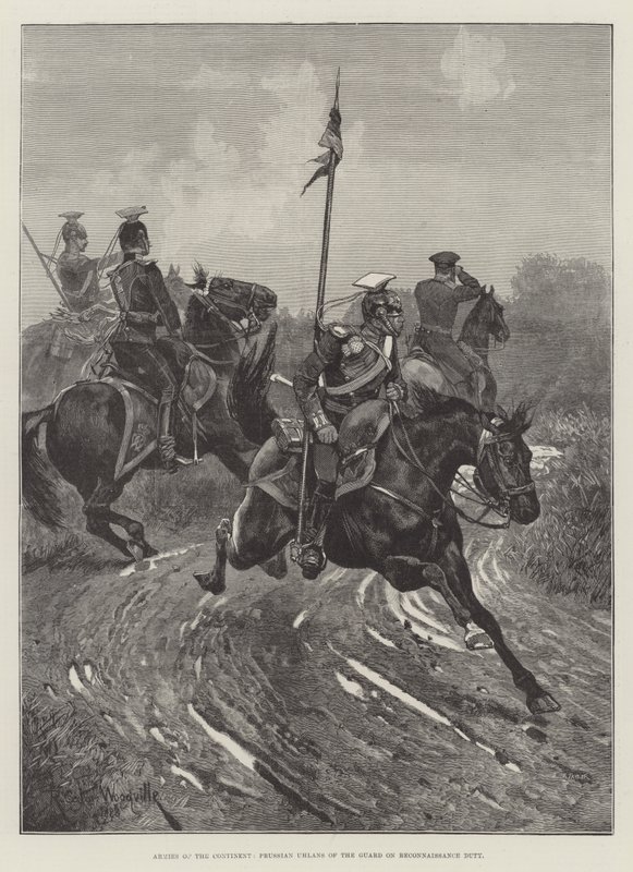 Eserciti del continente, Ussari prussiani della guardia in missione di ricognizione da Richard Caton Woodville junior