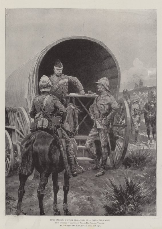 Lord Roberts scrive Dispacci in un Carro da Trasporto da Richard Caton Woodville junior