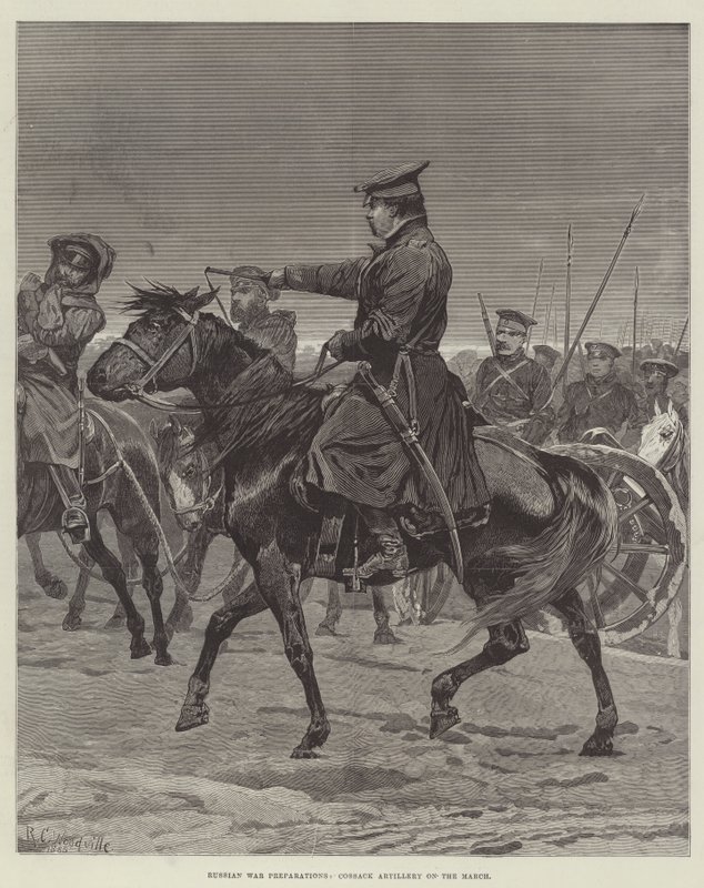 Preparativi di guerra russi, artiglieria cosacca in marcia da Richard Caton Woodville junior