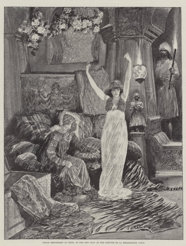 Sarah Bernhardt come Izeyl, nella Nuova Opera al Theatre de la Renaissance, Parigi da Richard Caton Woodville junior
