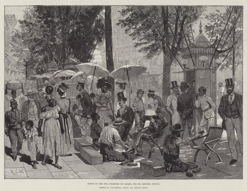 Scena nella Rua Primiero do Marzo, Rio de Janeiro, Brasile da Richard Caton Woodville junior