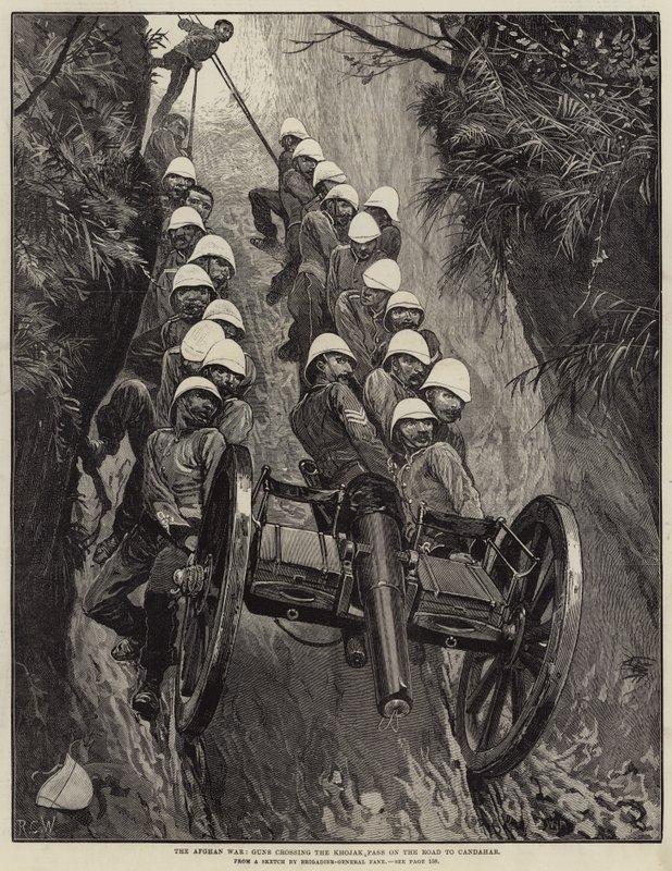 La guerra afgana, cannoni che attraversano il passo Khojak sulla strada per Candahar da Richard Caton Woodville junior