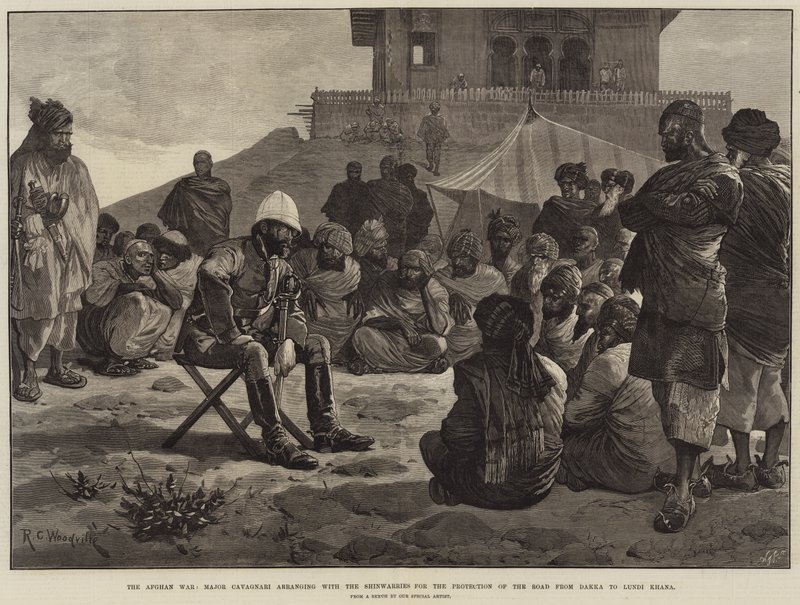 La guerra afgana, il maggiore Cavagnari che si accorda con gli Shinwarries per la protezione della strada da Dakka a Lundi Khana da Richard Caton Woodville junior