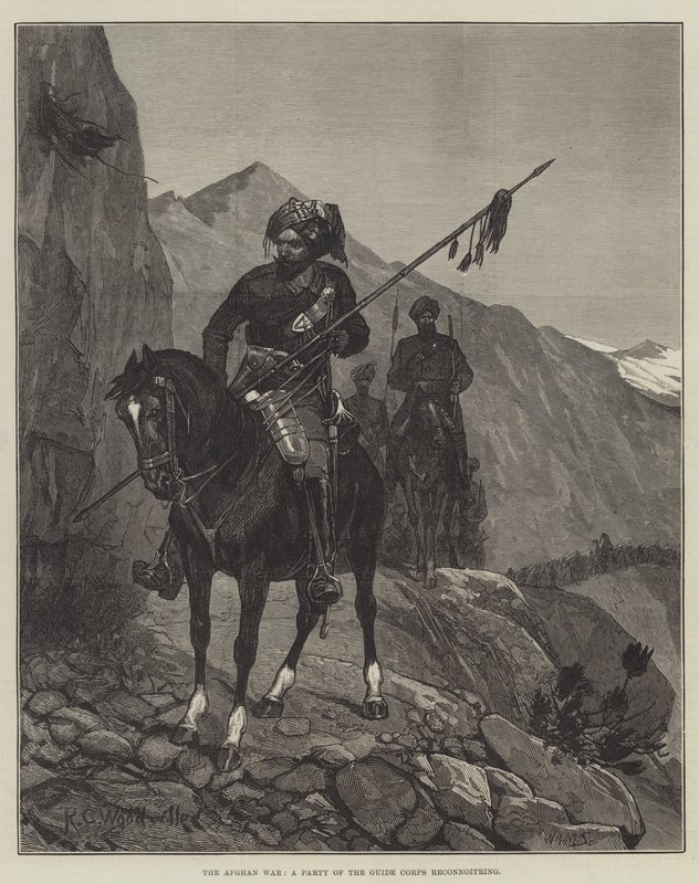 La guerra afgana, una squadra del Corpo delle Guide in ricognizione da Richard Caton Woodville junior