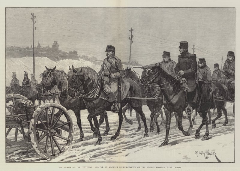 Gli eserciti del continente, arrivo dei rinforzi austriaci alla frontiera russa, vicino a Cracovia da Richard Caton Woodville junior