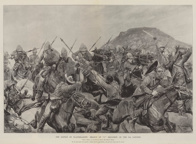 La battaglia di Elandslaagte, carica dello Squadrone C dei 5th Lancers da Richard Caton Woodville junior