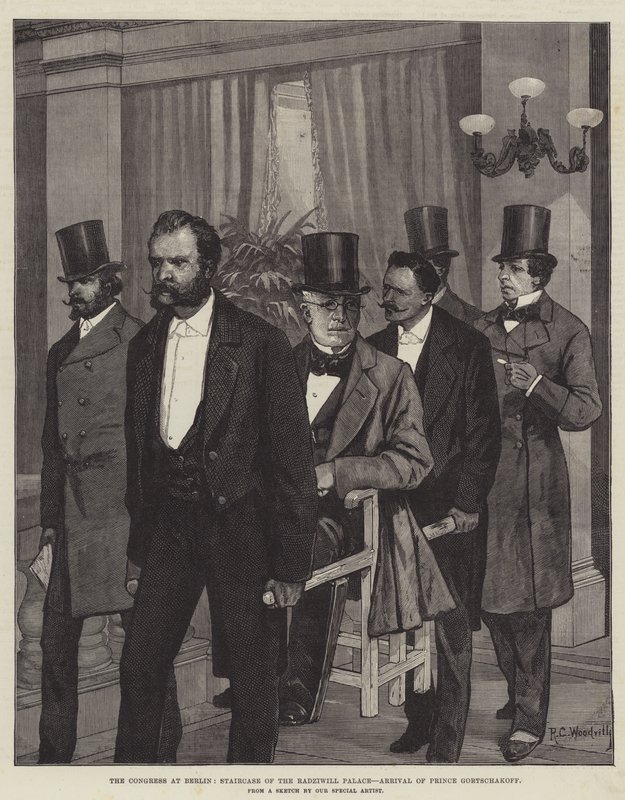 Il Congresso di Berlino, Scalinata del Palazzo Radziwill, Arrivo del Principe Gortschakoff da Richard Caton Woodville junior