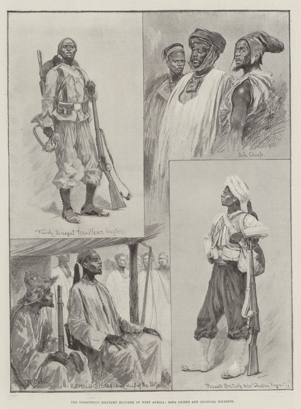 Il disastroso errore militare in Africa occidentale, capi Sofa e soldati coloniali da Richard Caton Woodville junior