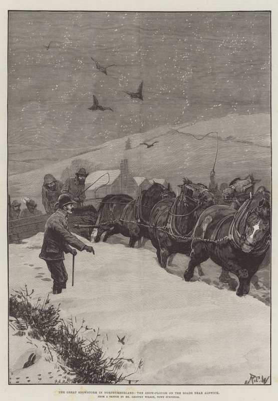 La grande nevicata nel Northumberland, lo spazzaneve sulle strade vicino ad Alnwick da Richard Caton Woodville junior