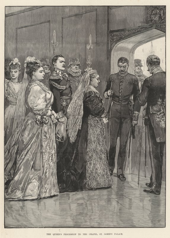 La processione della Regina alla Cappella, Palazzo di St James da Richard Caton Woodville junior
