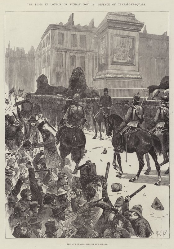 I disordini a Londra domenica 13 novembre, difesa di Trafalgar-Square da Richard Caton Woodville junior