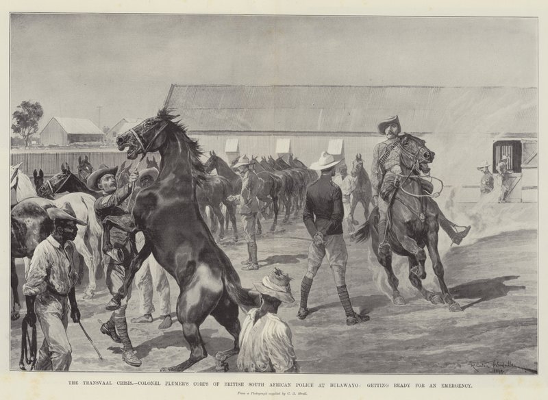 La crisi del Transvaal, il corpo di polizia britannica sudafricana del colonnello Plumer a Bulawayo, preparandosi per un