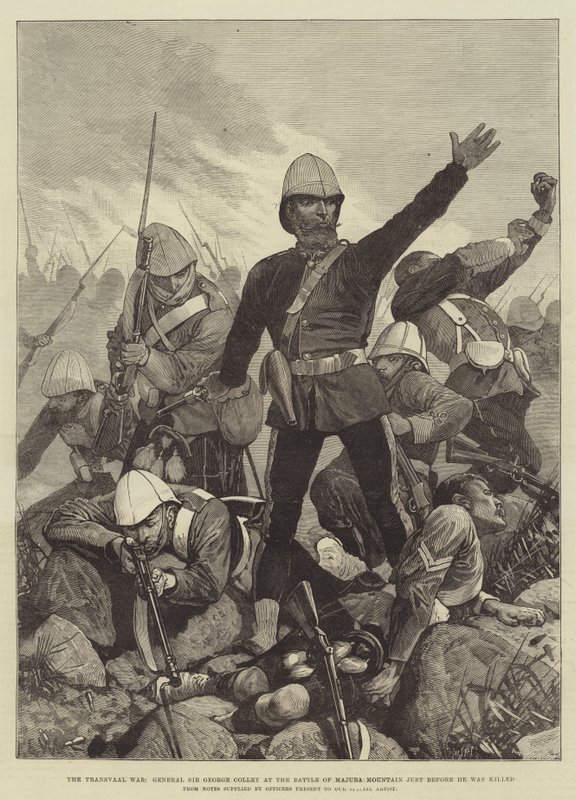 La guerra del Transvaal, il generale Sir George Colley alla battaglia del monte Majuba poco prima di essere ucciso da Richard Caton Woodville junior