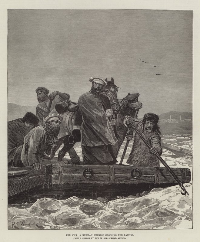 La guerra, un espresso russo che attraversa il Danubio da Richard Caton Woodville junior