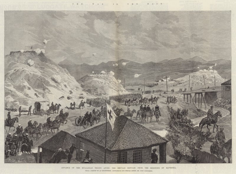 La guerra in Oriente, avanzata delle truppe bulgare dopo la sconfitta serba dalle ridotte di Slivnitza da Richard Caton Woodville junior