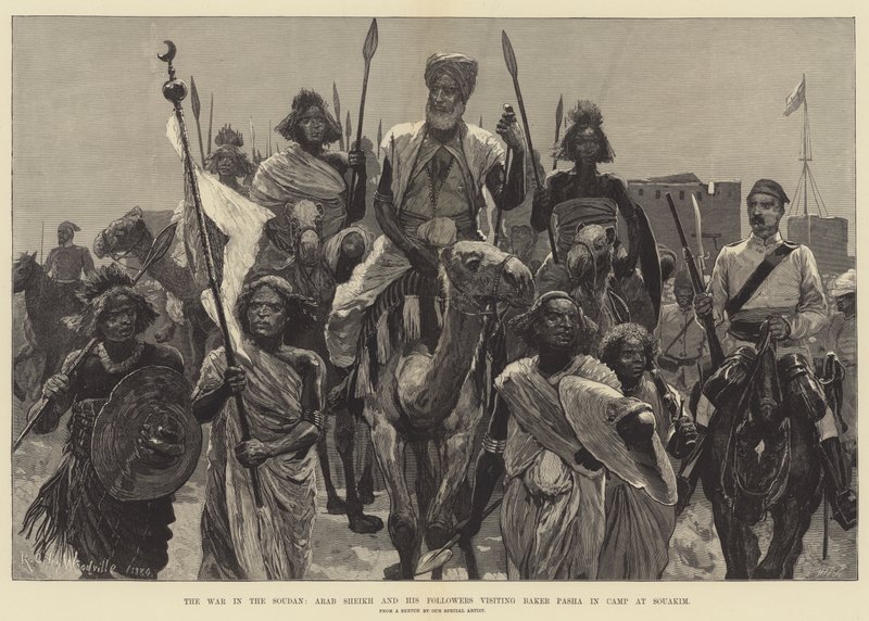 La guerra in Sudan, sceicco arabo e i suoi seguaci in visita a Baker Pasha nel campo a Souakim da Richard Caton Woodville junior